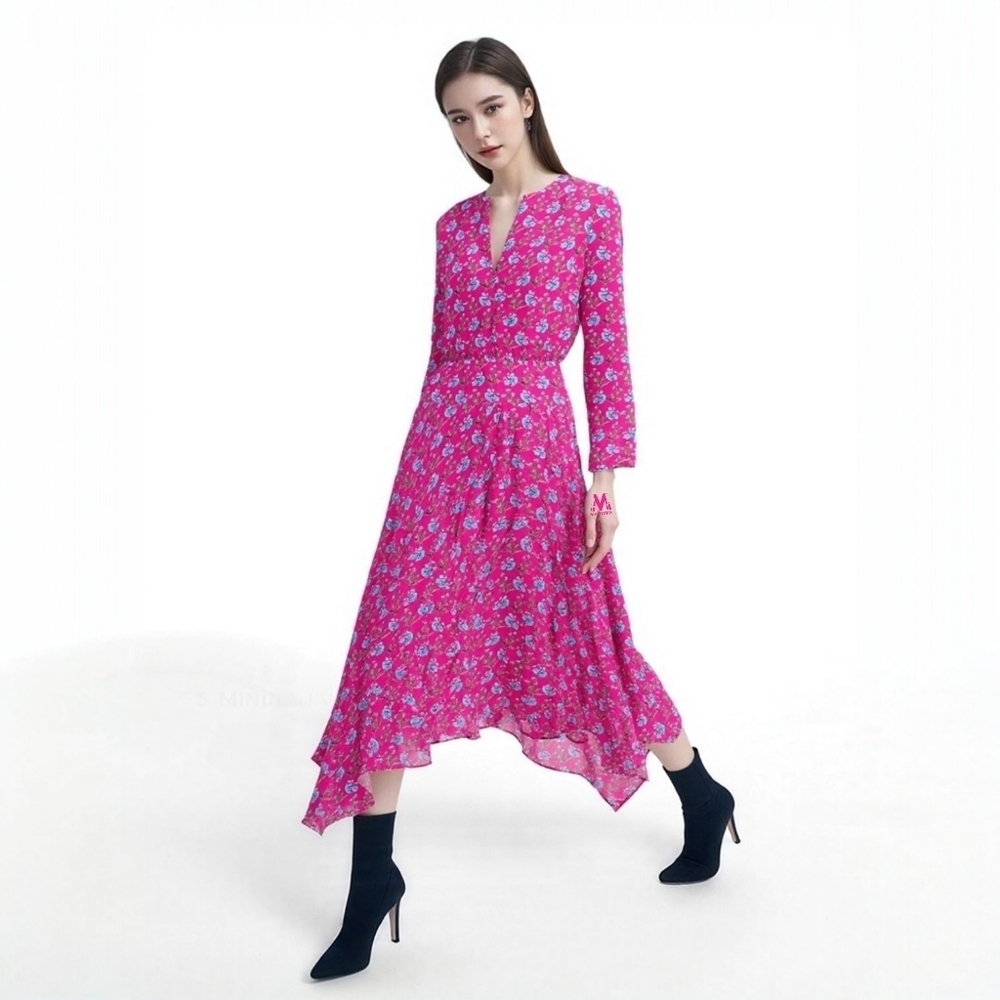 Maje Rayina Asymmetrical Hem Floral Dress - Feminine Bloomcore Resort - Size S
